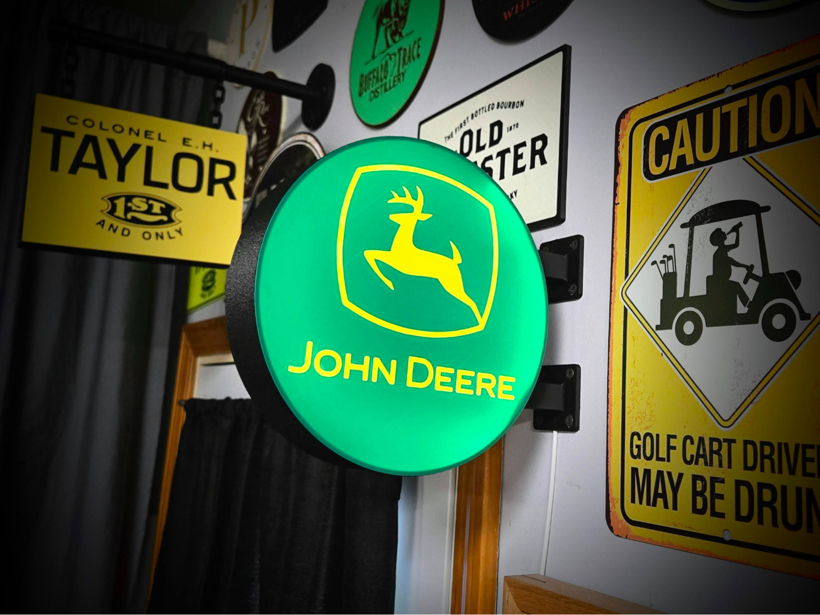 John Deere Logo LED Lightbox Sign 3D Printed Round Wall Mount Man Cave