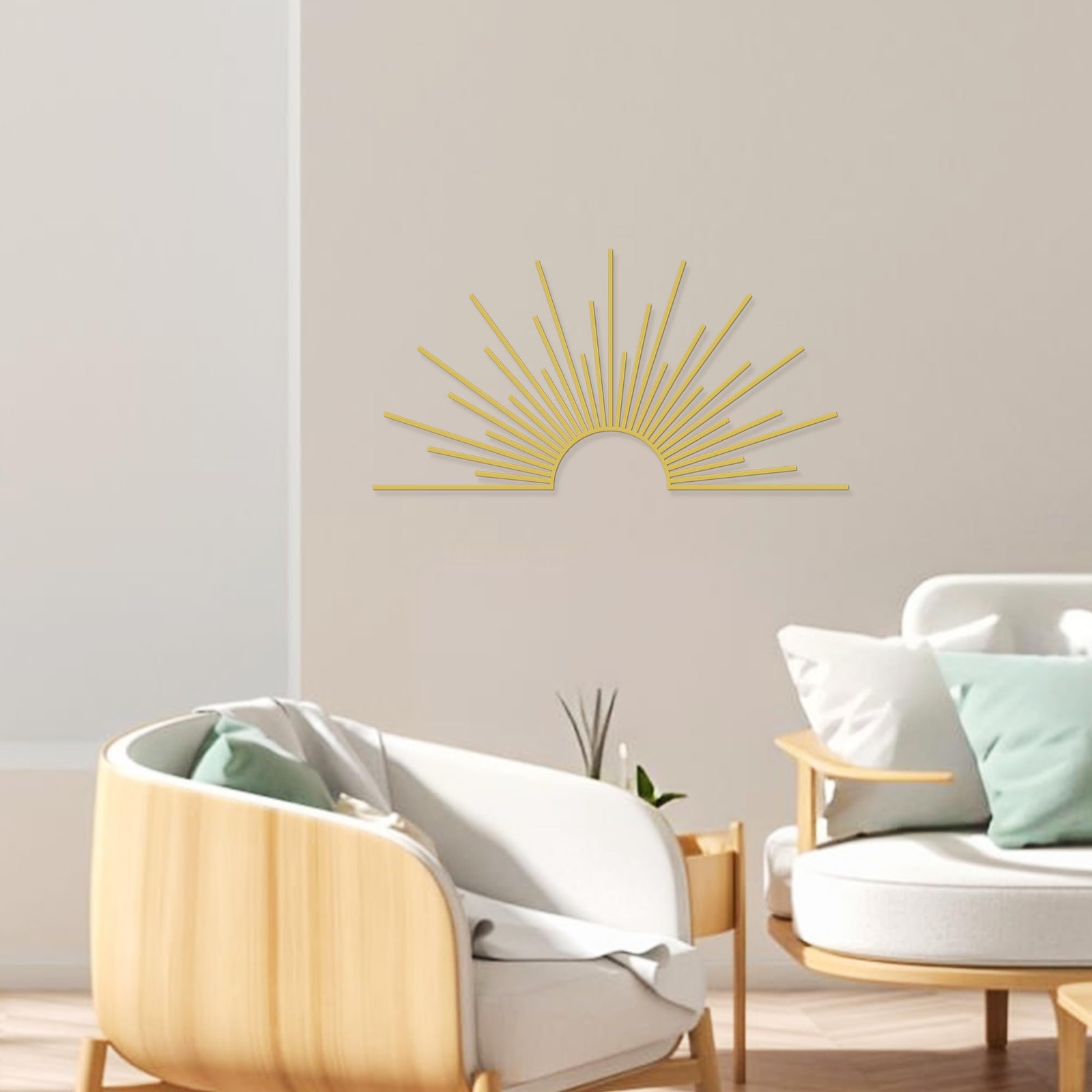 Gold Metal Sun Wall Decor 31.5×15.7 Modern Geometric Sculpture Art