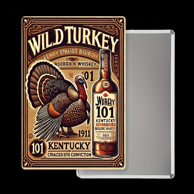 2D Flat, 1pc Wild Turkey Bourbon Whiskey Vintage Metal Tin Sign – Retro Bourbon