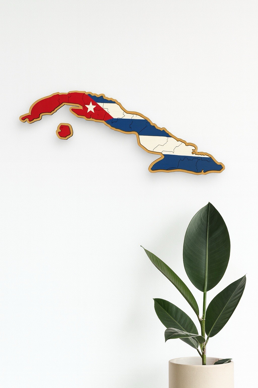 Handmade Wooden Cuba Map Wall Decor Flag Colors Home Art Gift