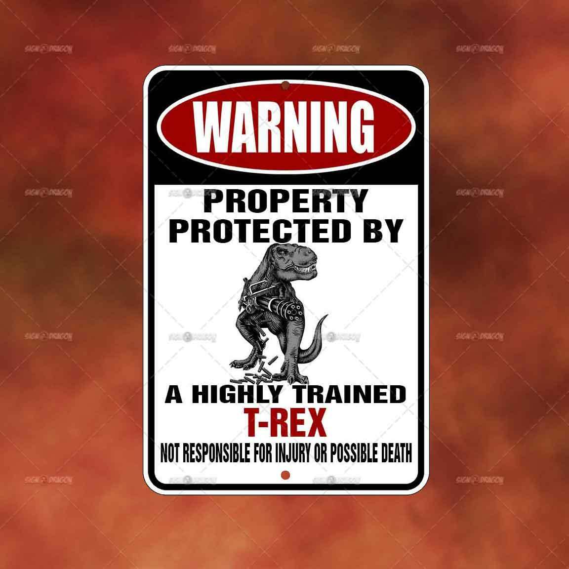Property Protected Dinosaur metal Sign Home room wall art gift funny decor A2325