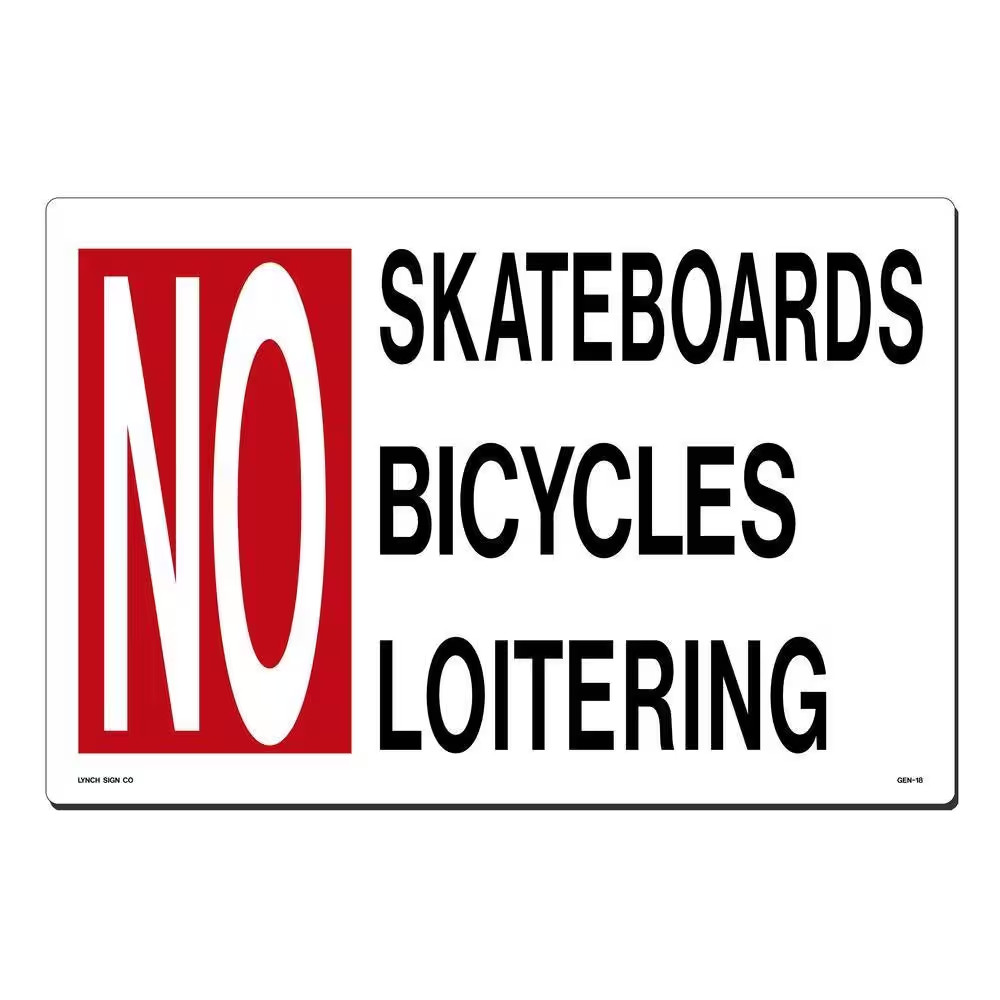18 In. X 12 In. No Skateboards/Bicycling/Loitering Sign Printed on More Durable,