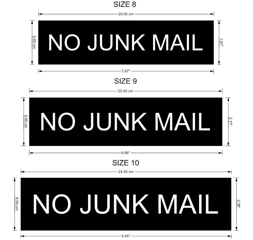 No Junk Mail Sign for Mailbox Letter Box – 30 Colours & 3 Medium to Large Sizes