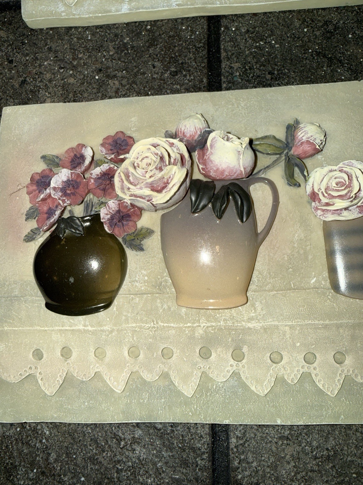 Vintage Pair Of Cheri Blum 3D Resin French Style Floral Wall Tiles Decor Set 2