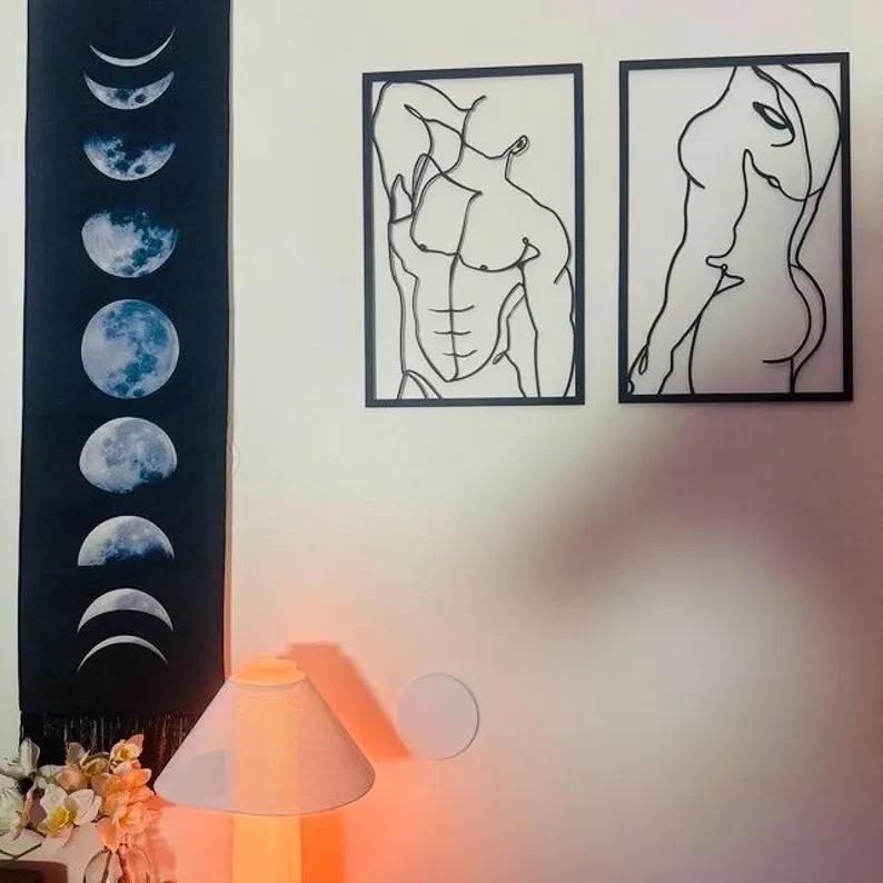 Masculine Man Metal Wall Art Set of 2 Minimalist Line Art Decor Male Body Gift
