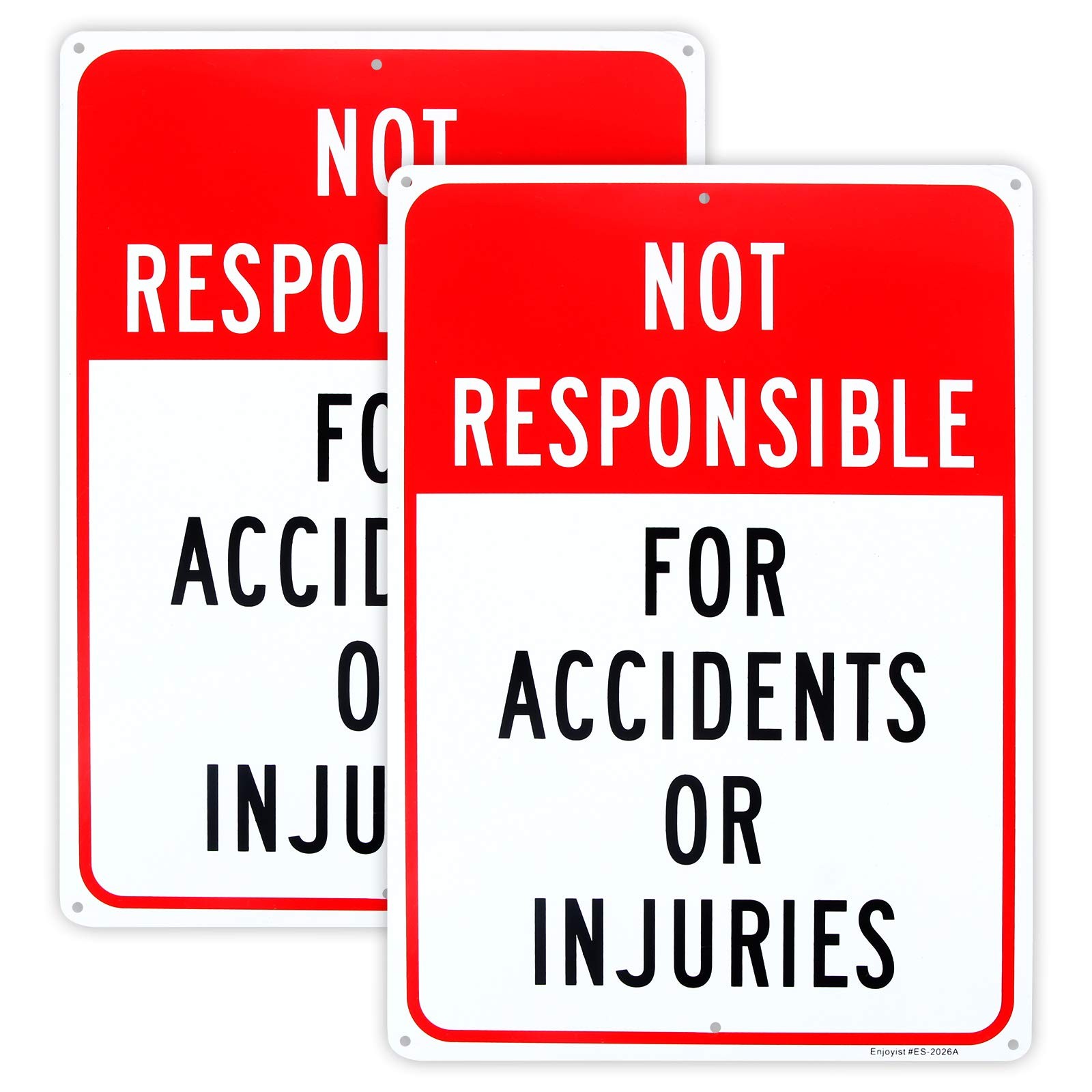 2 Pack Not Responsible for Accidents or Injuries Sign，Enter 12” x 8”, Red