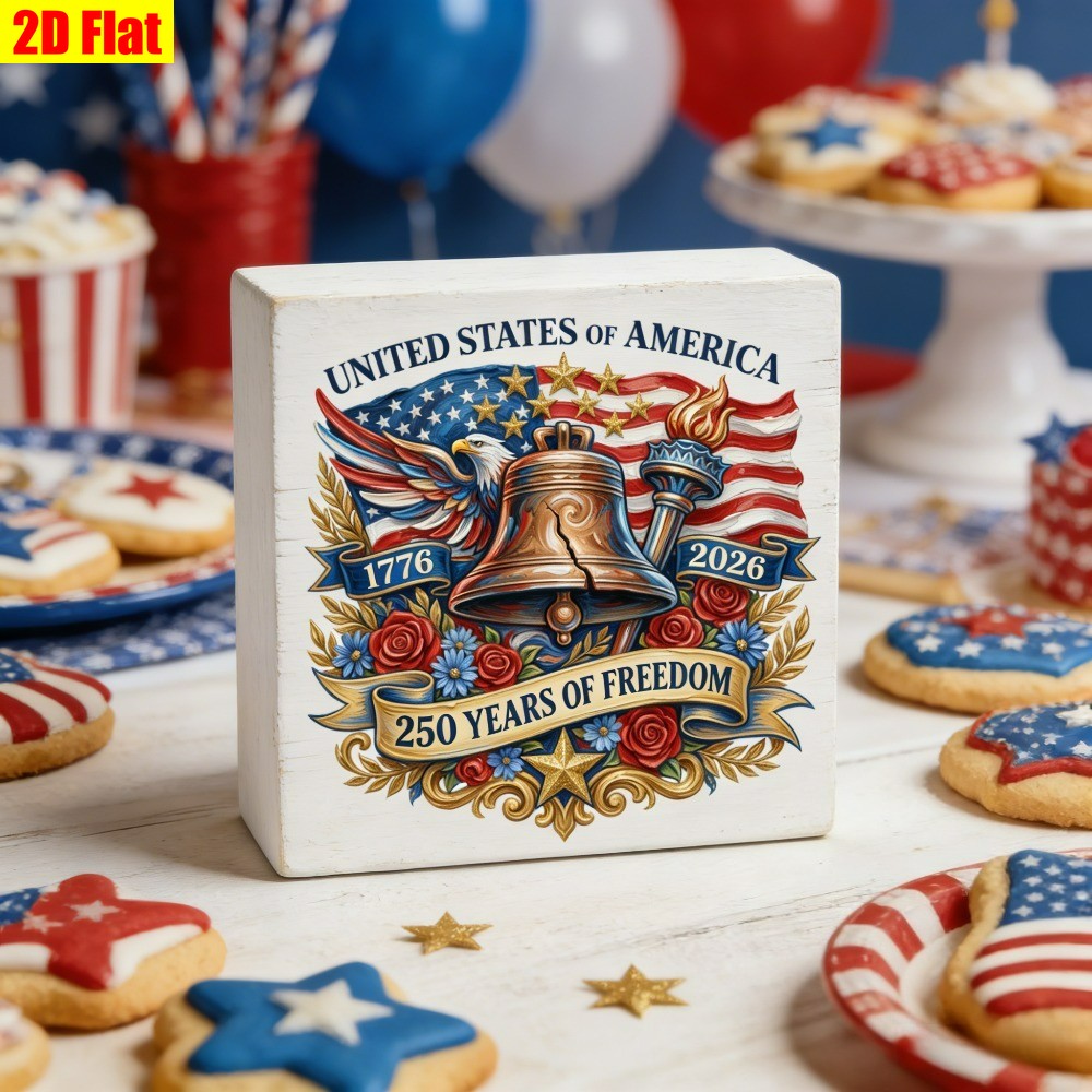 4th of July 250th Anniversary USA Wooden Box Sign Patriotic Liberty Bell Decor