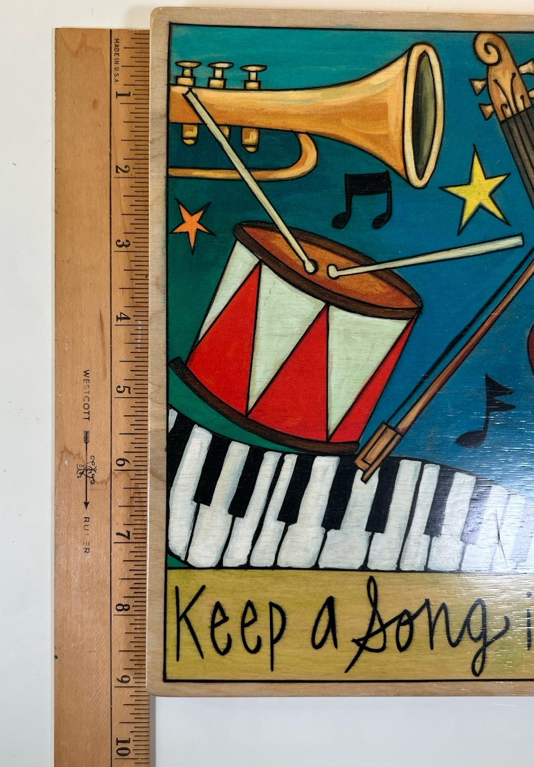 Sincerely Sticks Keep A Song In Your Heart 9″x9″ Wood Wall Hanging Plaque