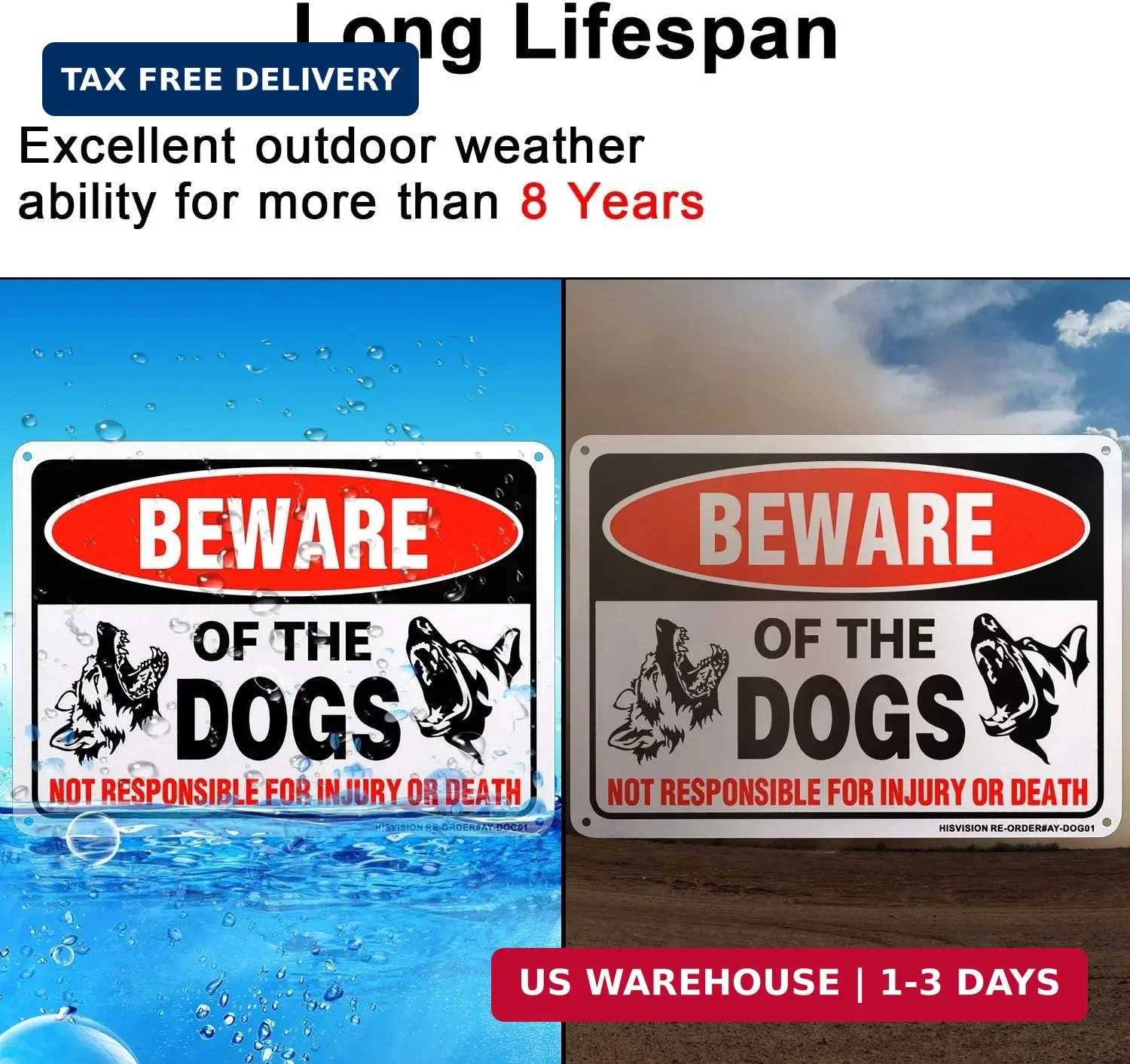 Beware of Dog Sign, 2 Pack 10″x 7″ Rust Free .40 Aluminum, UV Printed- Professio