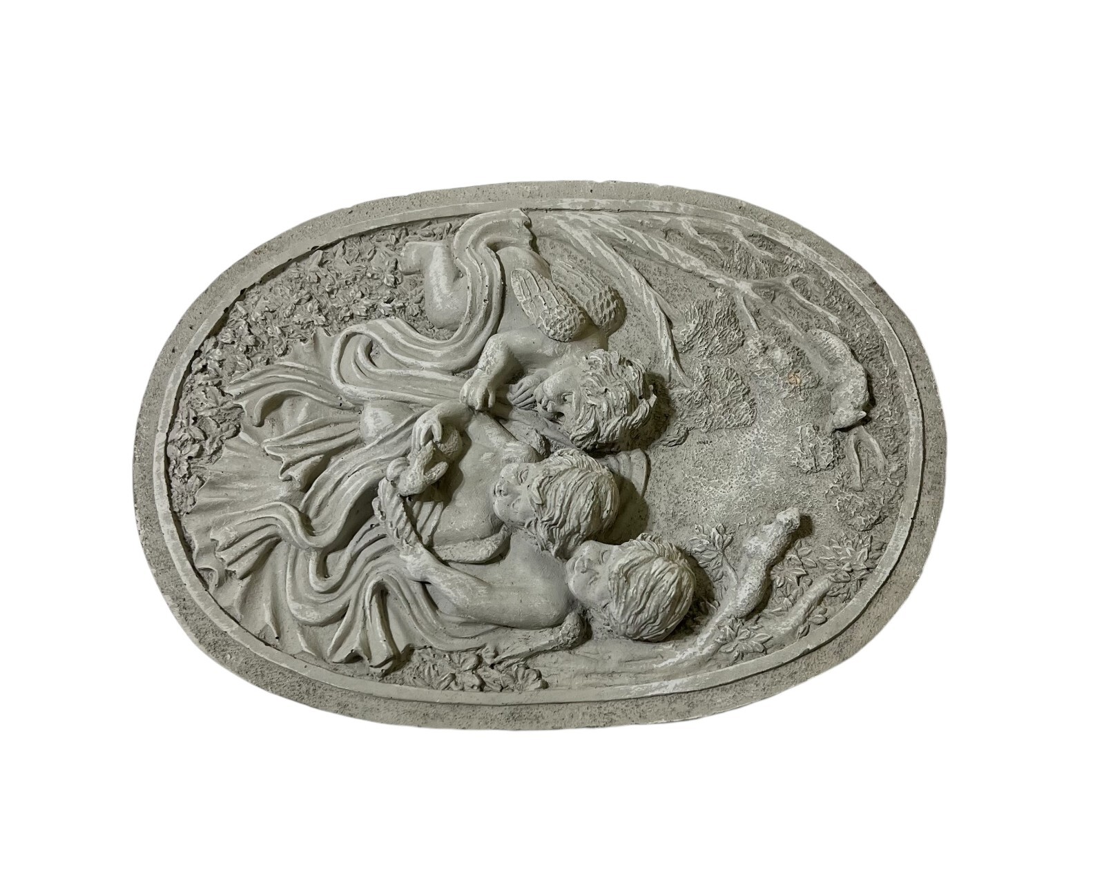 Cherub Angels Wall Plaque Plaster 11.5″ x 8.5″ Decor Lt Gray 3D Textured Angels
