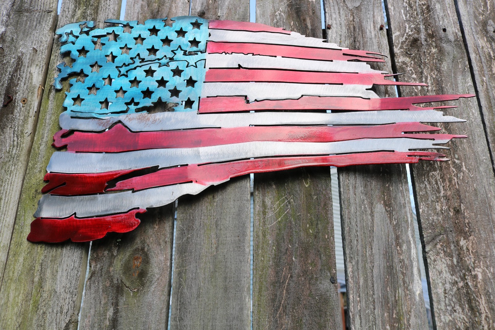 Large Tattered American Flag Metal Art 3D Distressed USA Steel Wall Sculpture