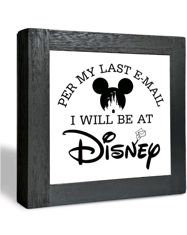 Disney Black Wooden Box Farmhouse Wood Sign Home Desk Decor New Email & Disney