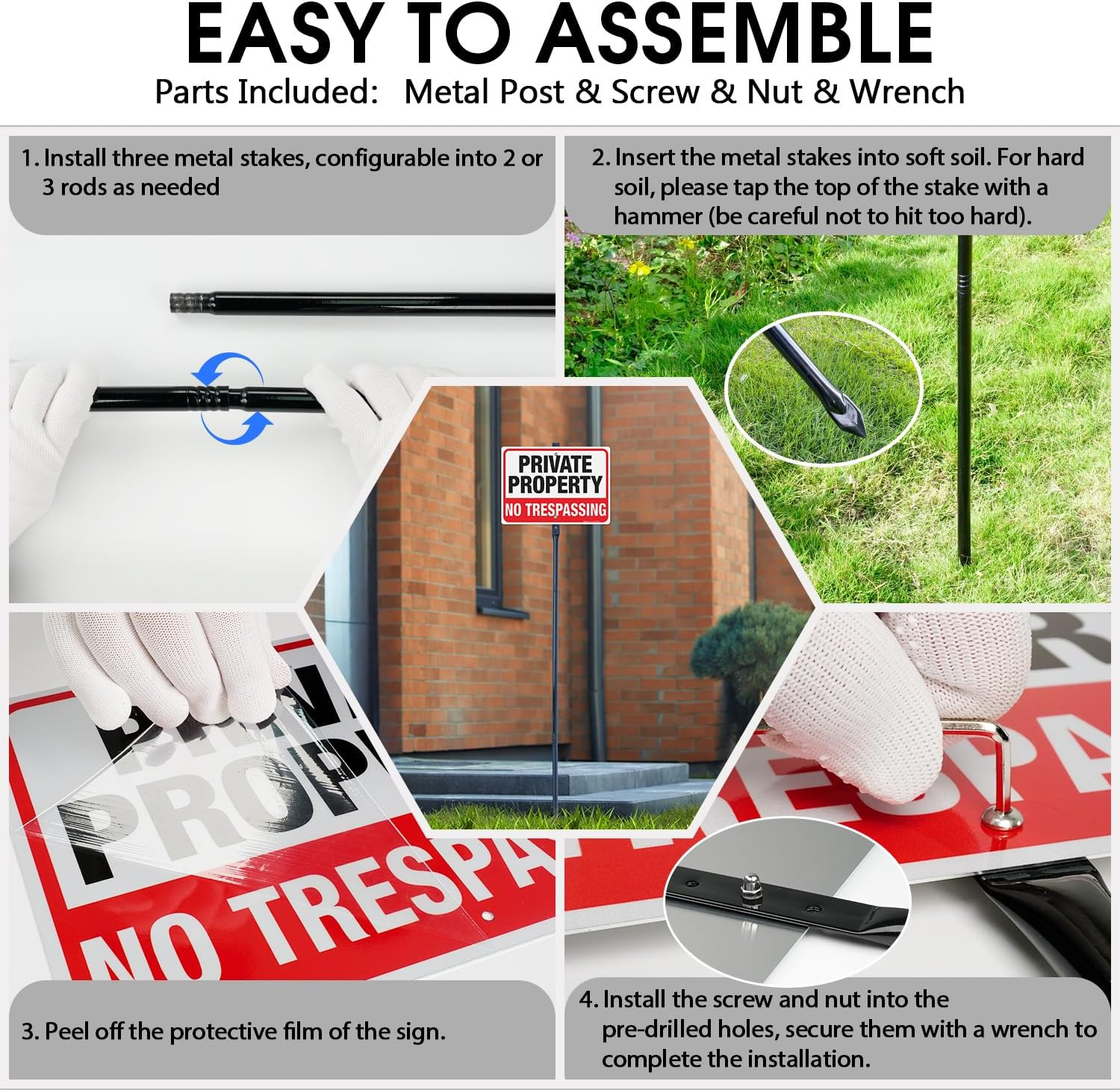 Large No Trespassing Sign with 54″ Metal Stake, Reflective Heavy Aluminum