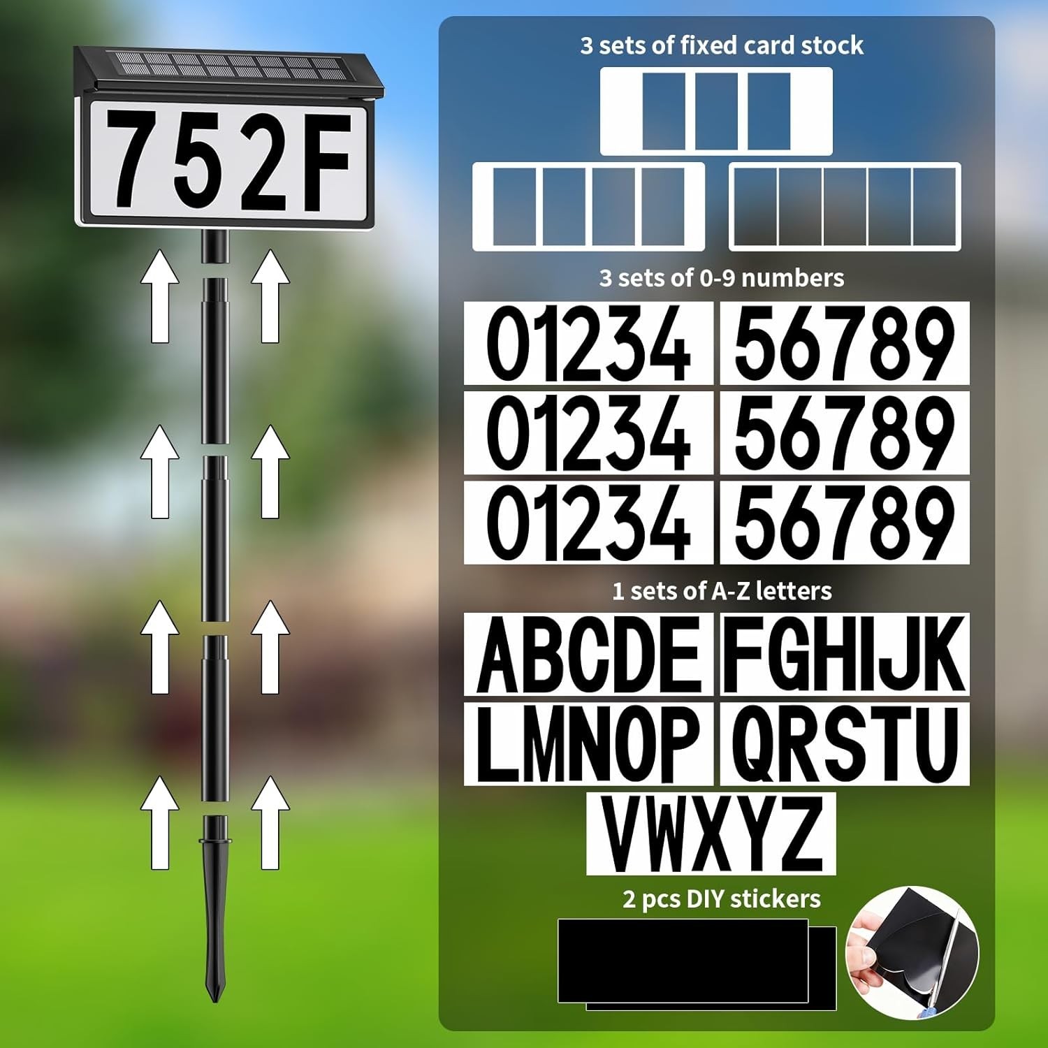 Solar Address Sign, Solar Lighted House Numbers for Outside, 3 Colors Waterproof