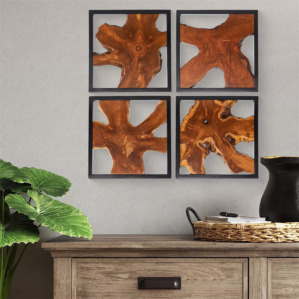 Farmhouse Wall Art Rustic Live Edge Solid Teak Wood Decor 17″x17″ Handmade Decor