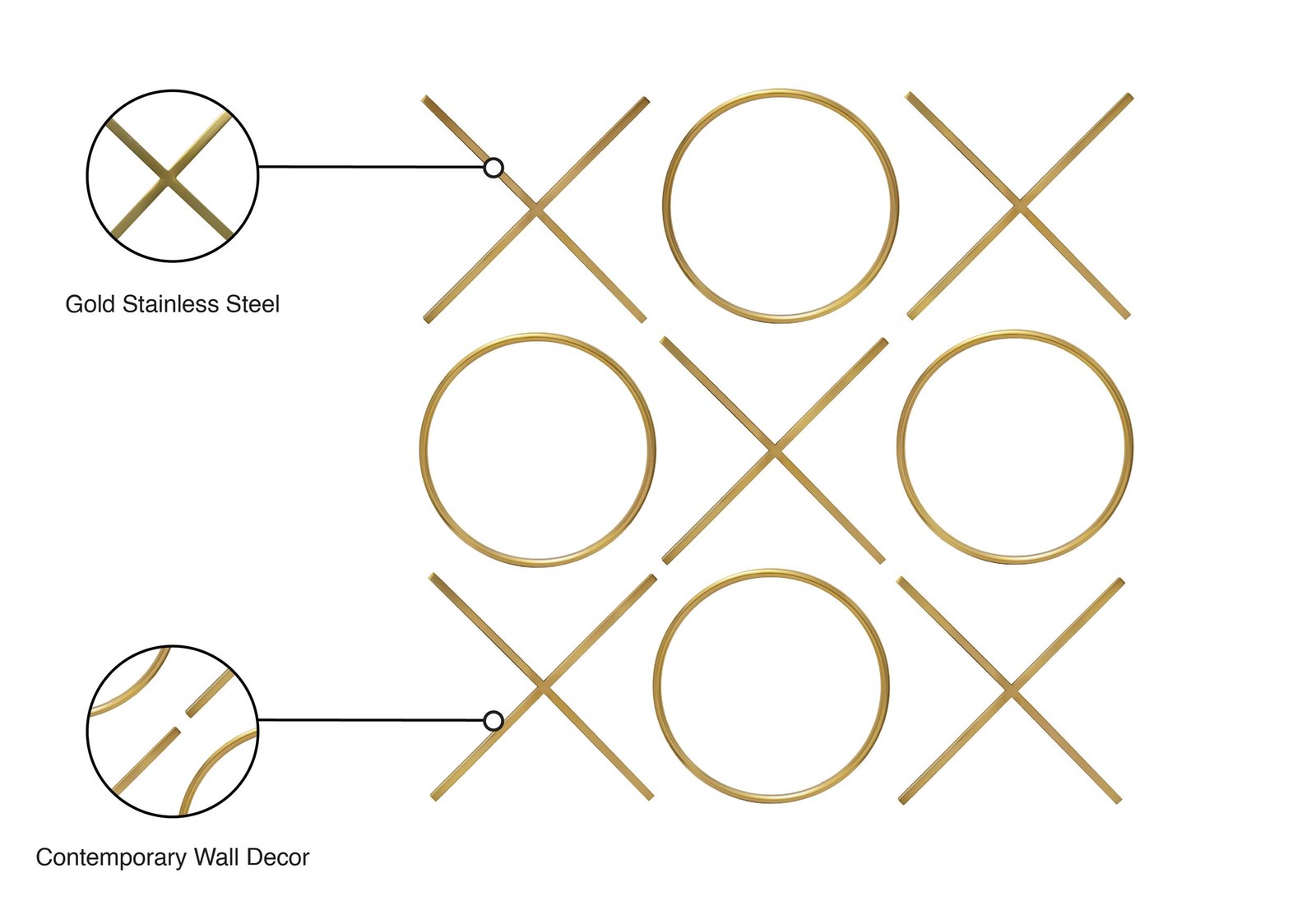 Meridian Furniture XOXO Gold Stainless Steel Contemporary Wall Decor