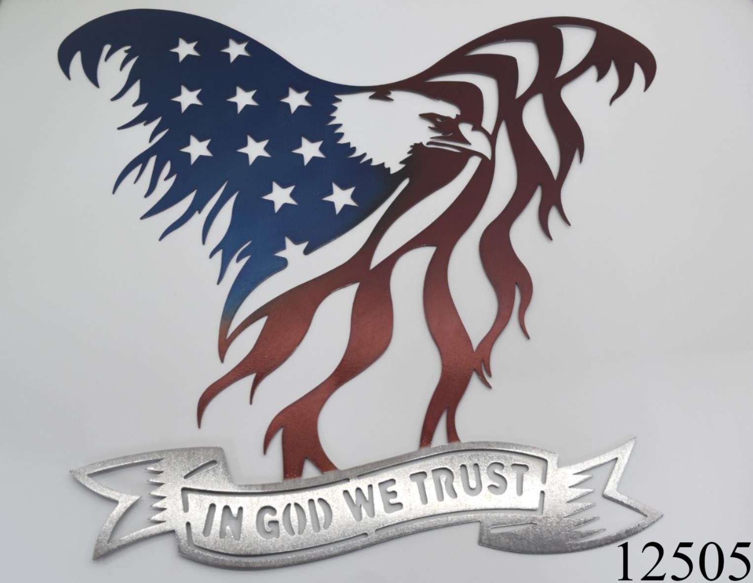18″ Metal Eagle In God We Trust Wall Hanging Sign Eagle American Flag Veteran