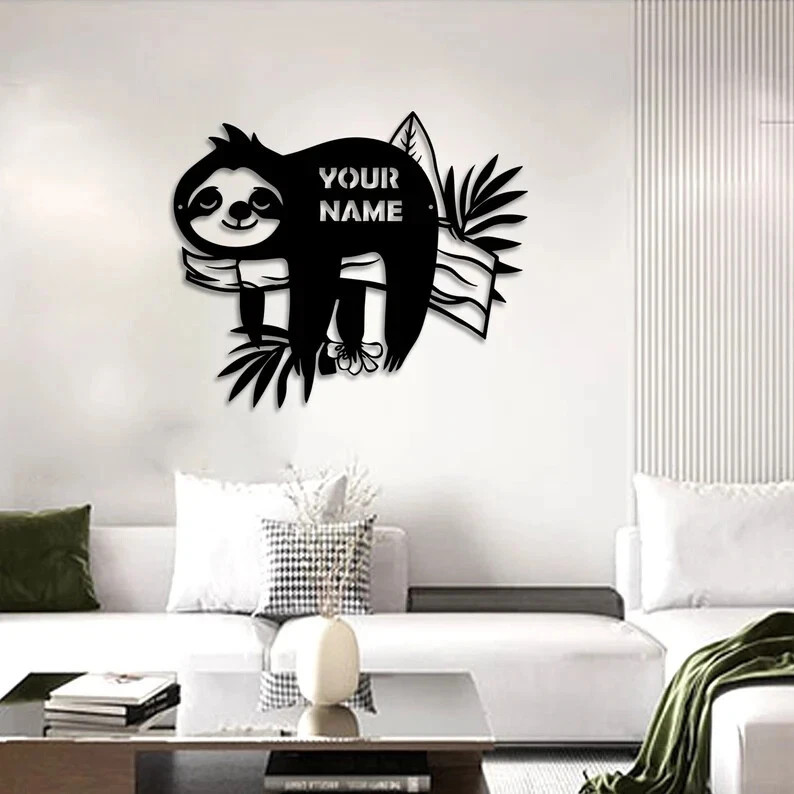 Personalized Sloth Metal Sign Custom Name Monogram Sloth Lover Wall Art Decor Gi