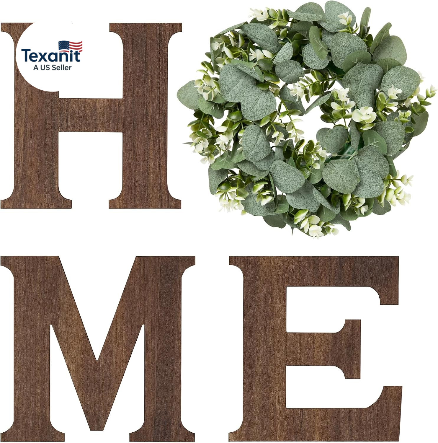 Farmhouse Wall Home Sign with Artificial Eucalyptus for O Rustic Wooden Hanging