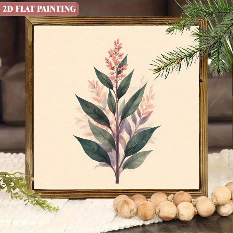 Blush Pink Floral Stem Green Leaf Botanical Wooden Plaque Neutral Rustic Decor