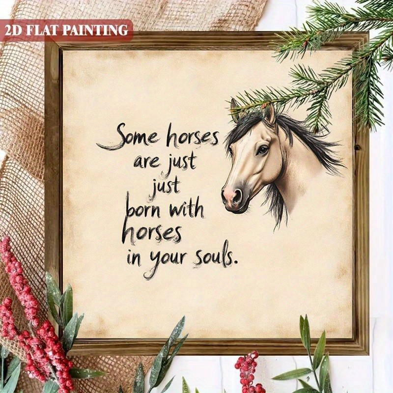 Sketch Light Horse Head & Soft Cursive Text Square Wooden Plaque Tabletop Gift