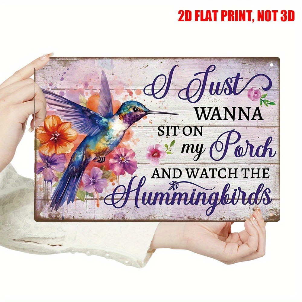 Retro Porch Hummingbird Metal Sign Cozy Outdoor Decor Relaxing & Bird Watching