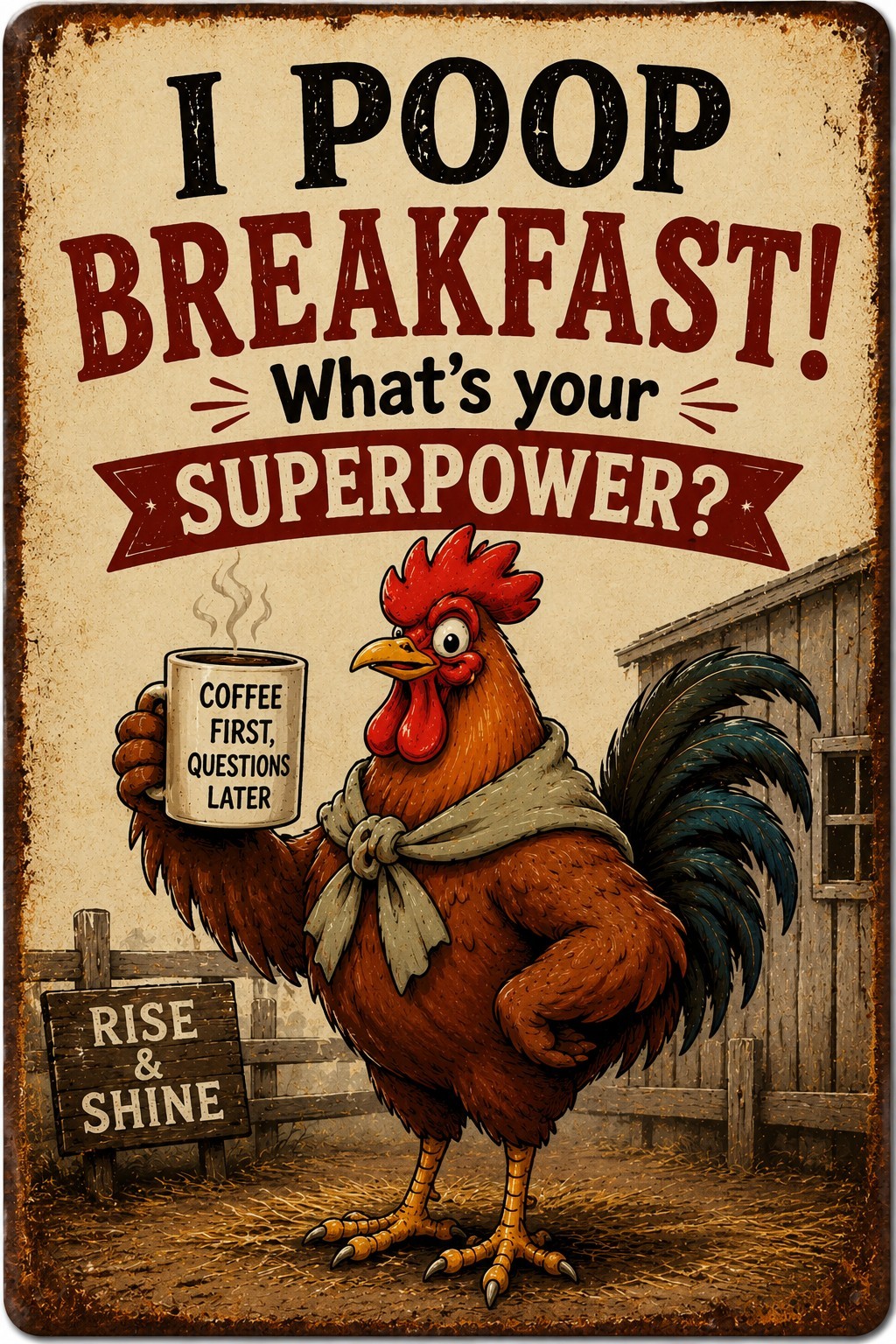 Funny Chicken Coop Sign I Poop Breakfast Rustic Farm 8×12 Aluminum Wall Decor