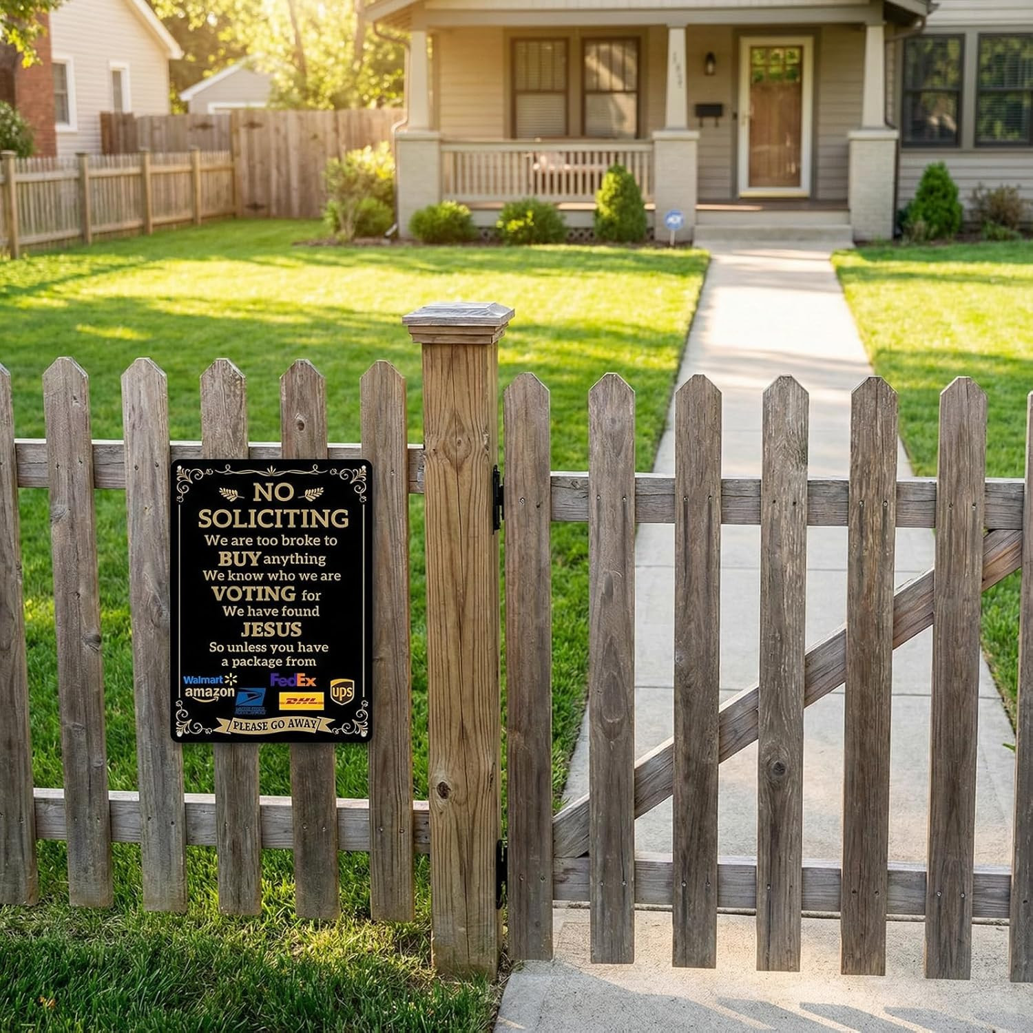 Funny No Soliciting Sign for Front Door and House, 12 X 8 Inch Sturdy and Durabl
