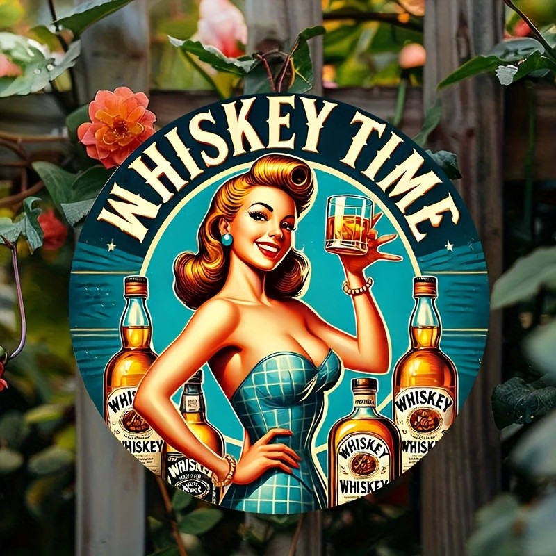 Tin Metal Signs Whiskey Beauty, Iron 20×20 Cm (8×8 Inches), Round Iron Sign