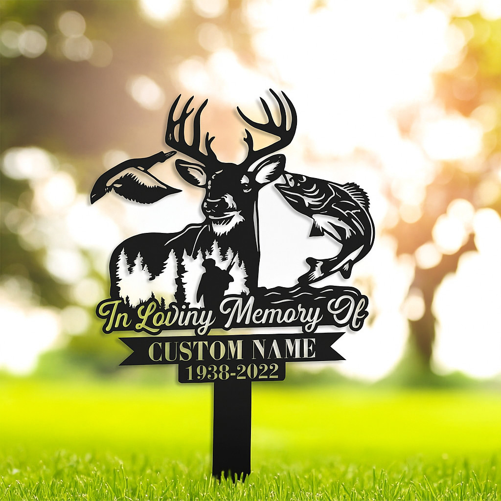 Personalized Cemetery Stake, Hunting & Fishing Memorial, Grave Marker Gift