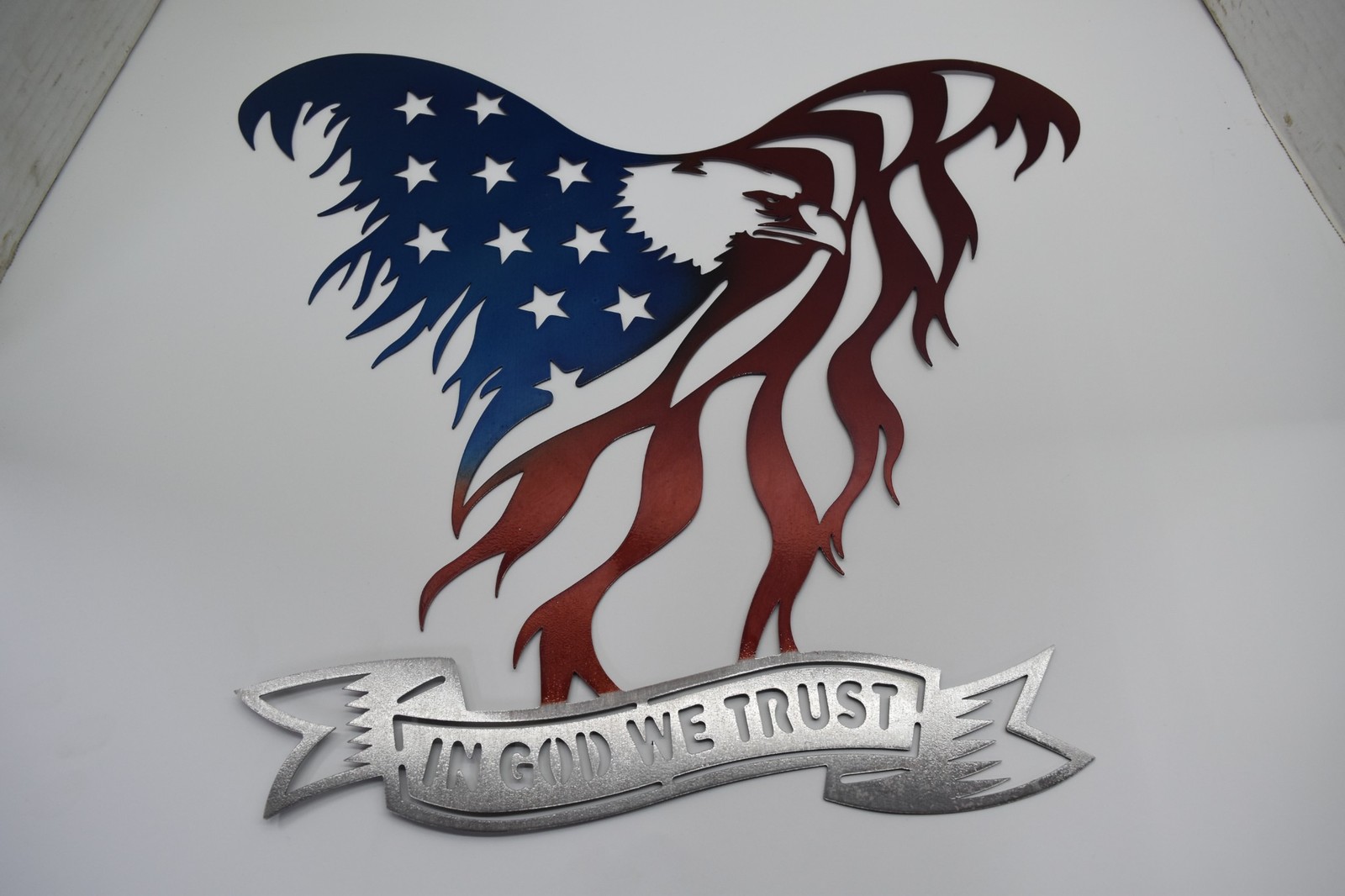 18″ Metal Eagle In God We Trust Wall Hanging Sign Eagle American Flag Veteran