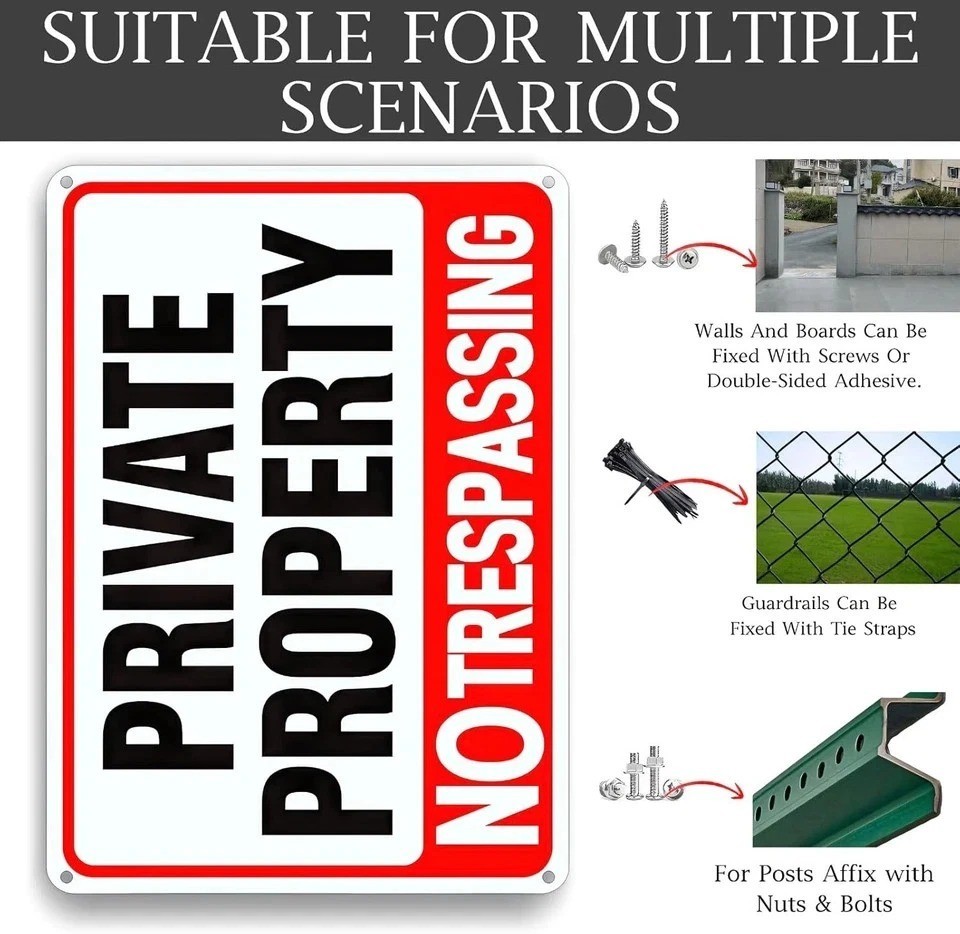 4 Pack Large No Trespassing Signs Private Property, 8×12 Inch Rust Free Aluminum