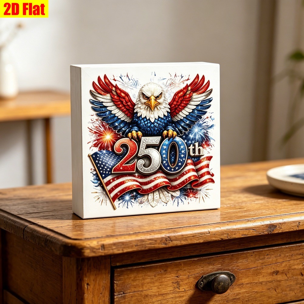 Rustic Patriotic Wooden Box Sign 250 Years USA Eagle Holiday Tabletop Decoration