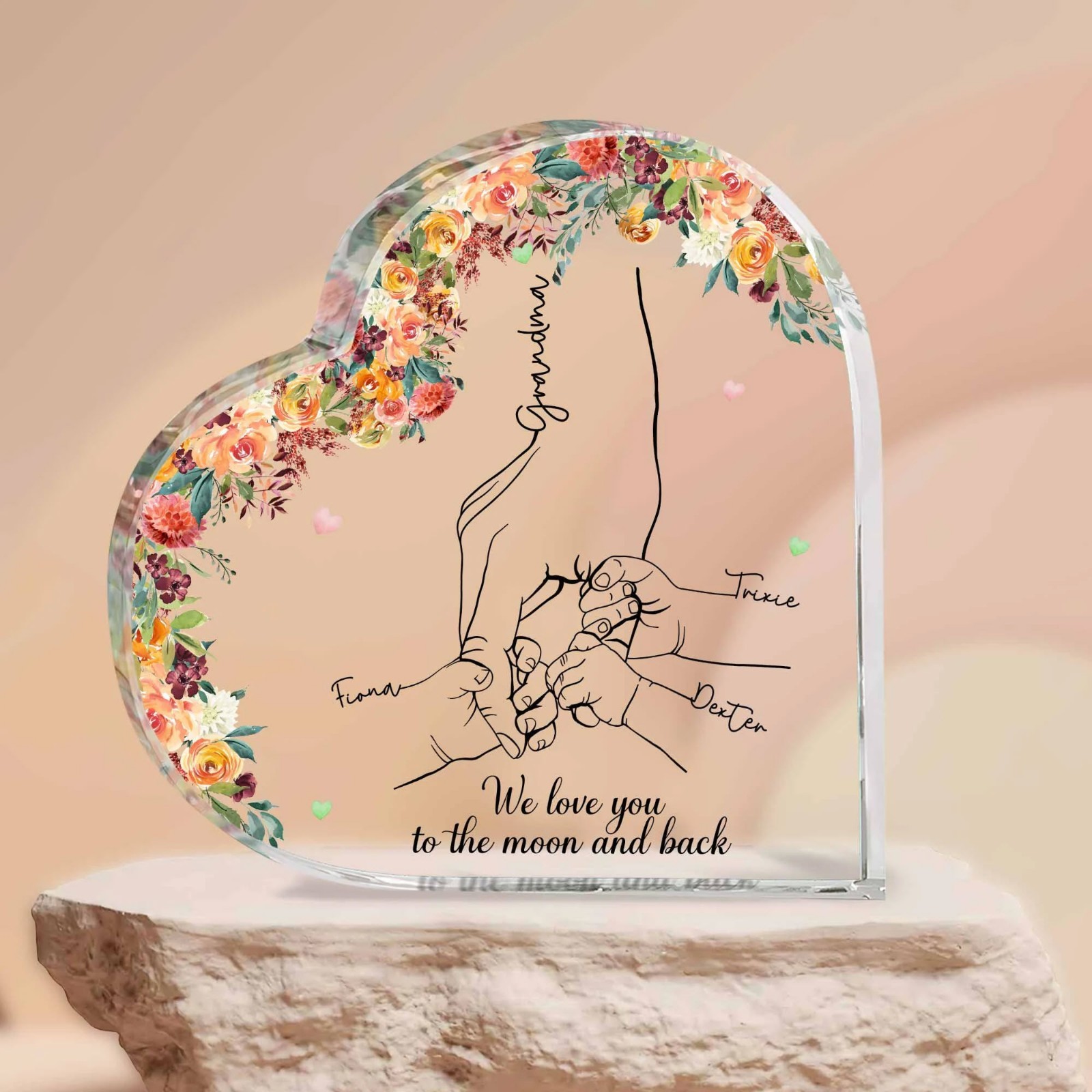 Personalized Grandma Kid Hands Heart Acrylic Plaque Mother’s Day Christmas Gifts
