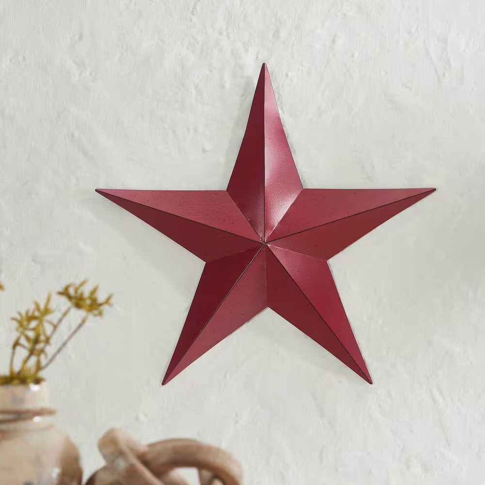 1-Piece 18 In. X 18 In. Speckled Red Distressed Metal Star Wall Decor