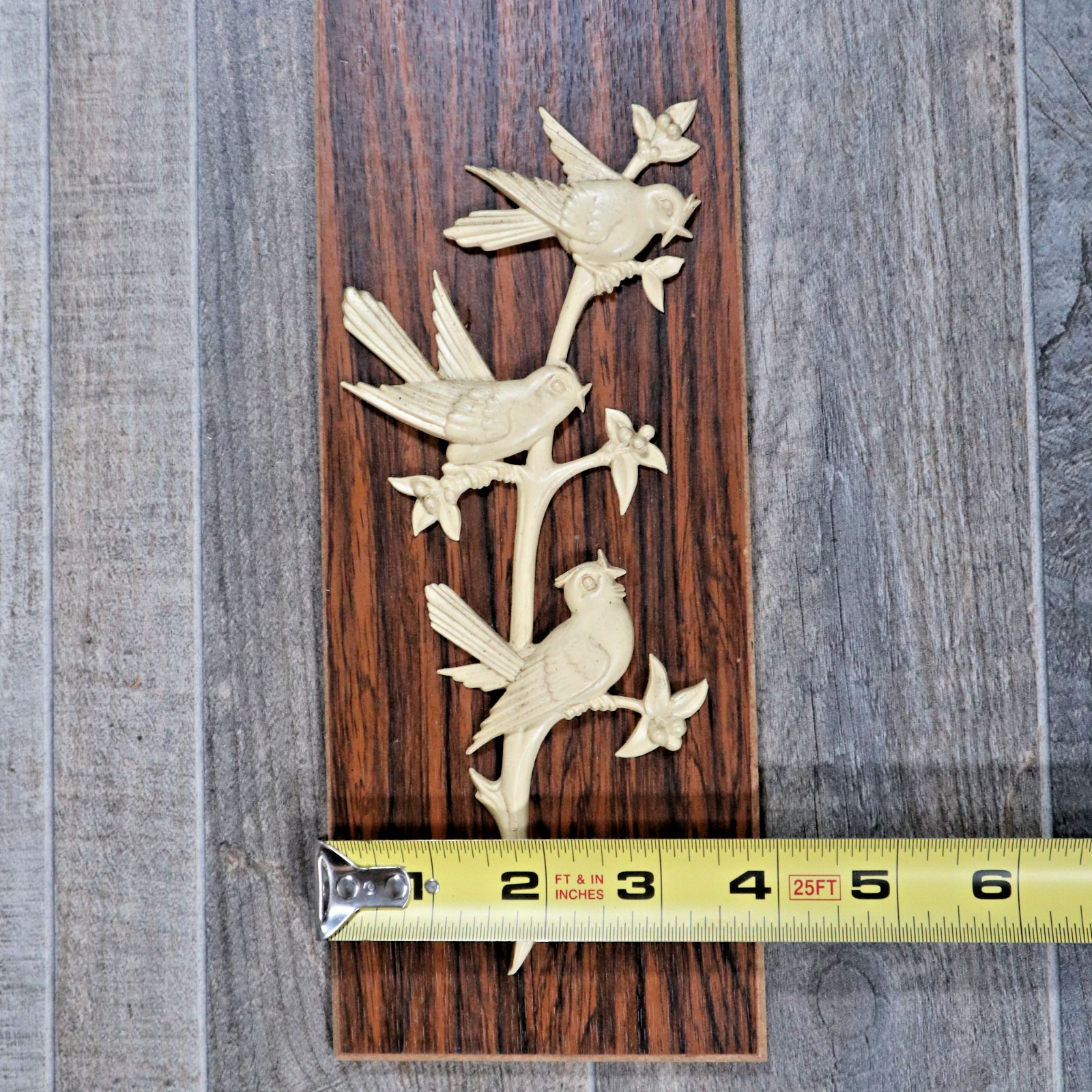 VTG MCM W Germany Plastic Birds Motif Wood Grain Panel Wall Hanger Plaque Relief