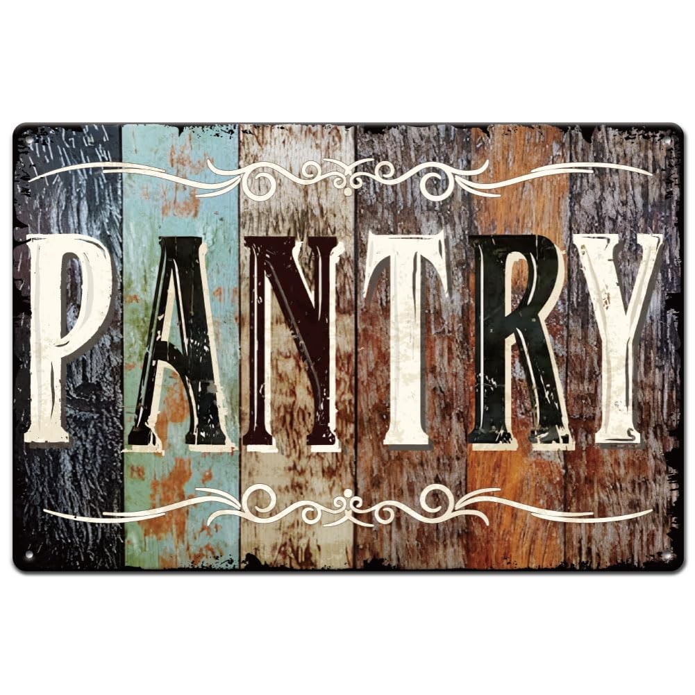 Pantry Tin Signs Retro Rustic Wood Grain Metal Signs Wall Art Plaque Decor Re…