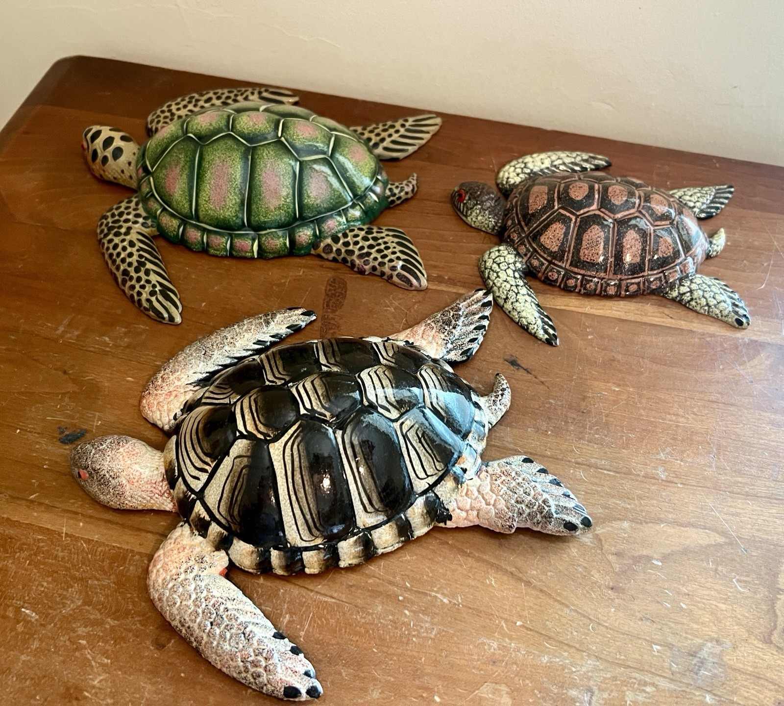 Set Of 3 Hard Plastic Sea Turtle Wall Hangings Patio Garden Nautical Home Decor