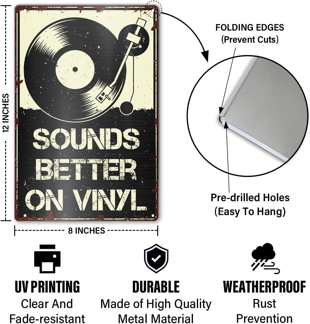 Vintage Vinyl Record Store Metal Sign Decor for Music Home Room Studio Office Ba