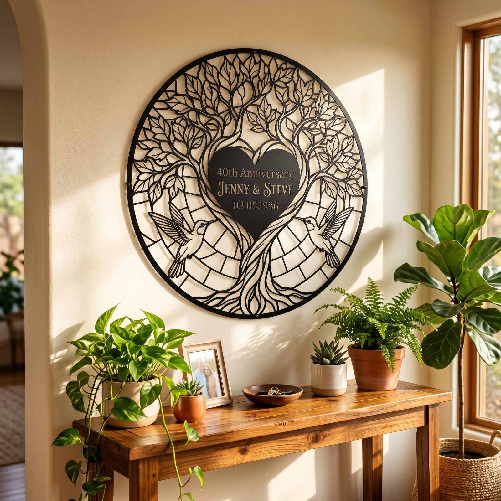 Tree of Life Hummingbird Anniversary Metal Sign Personalized Gift