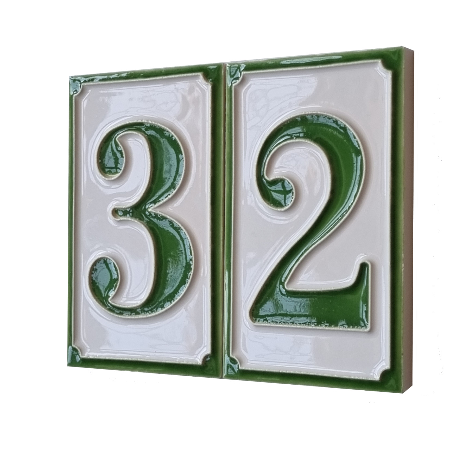 11 cm x 7 cm Italian Ceramic Green Numbers & Brown Or White Frames