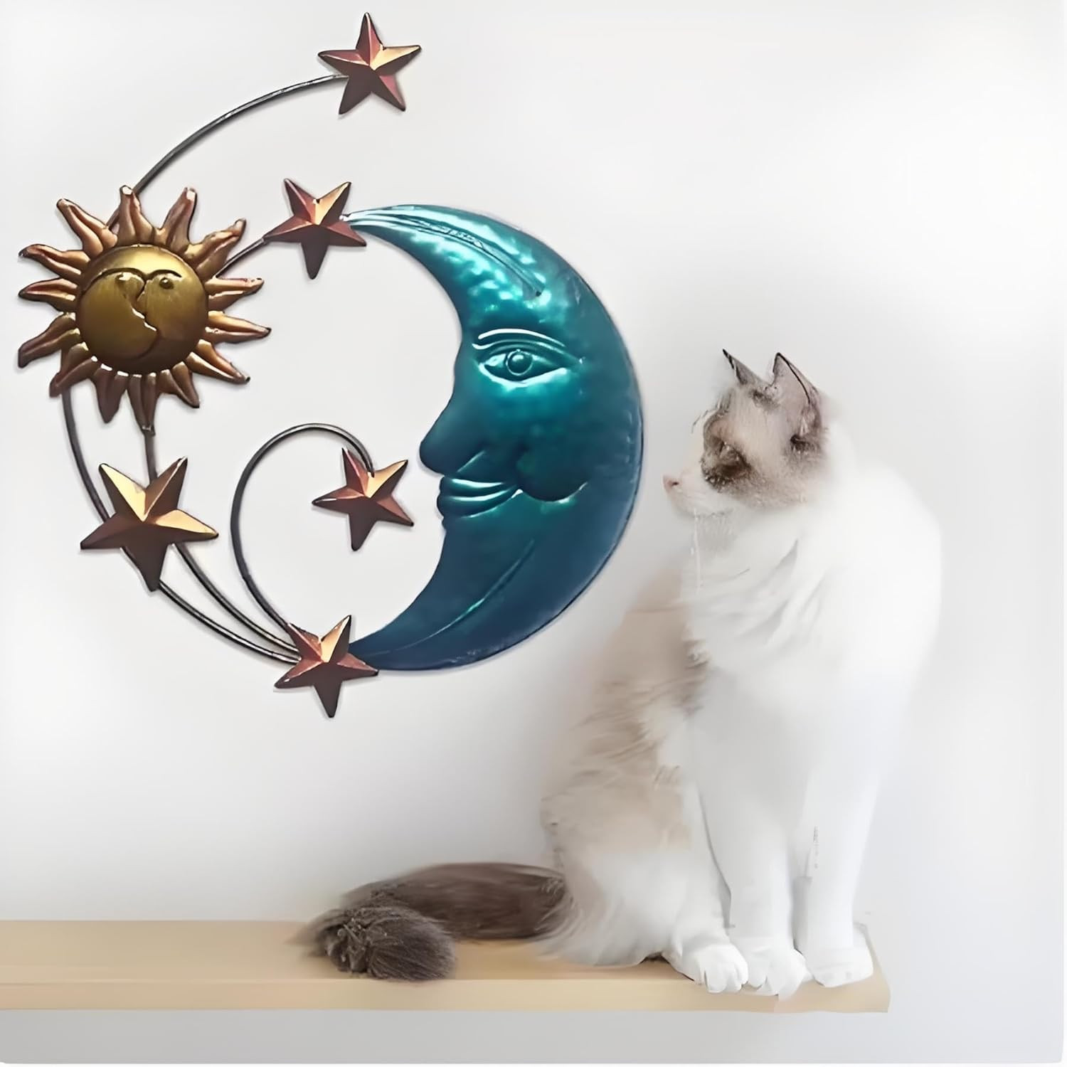 12.6In Sun Moon Wall Decor – Outdoor Metal Wall Art, Indoor Hanging, Garden Offi