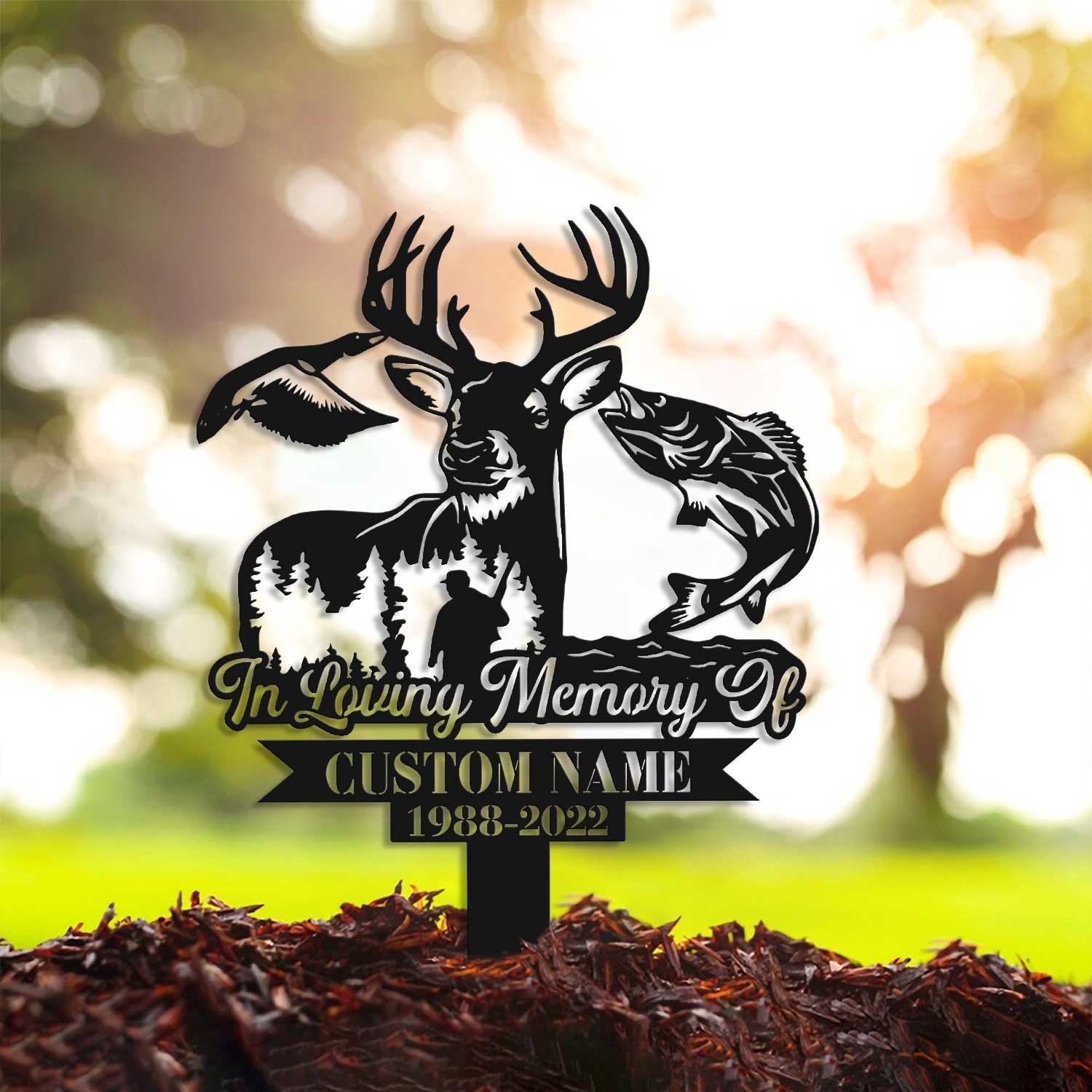 Personalized Cemetery Stake, Hunting & Fishing Memorial, Grave Marker Gift