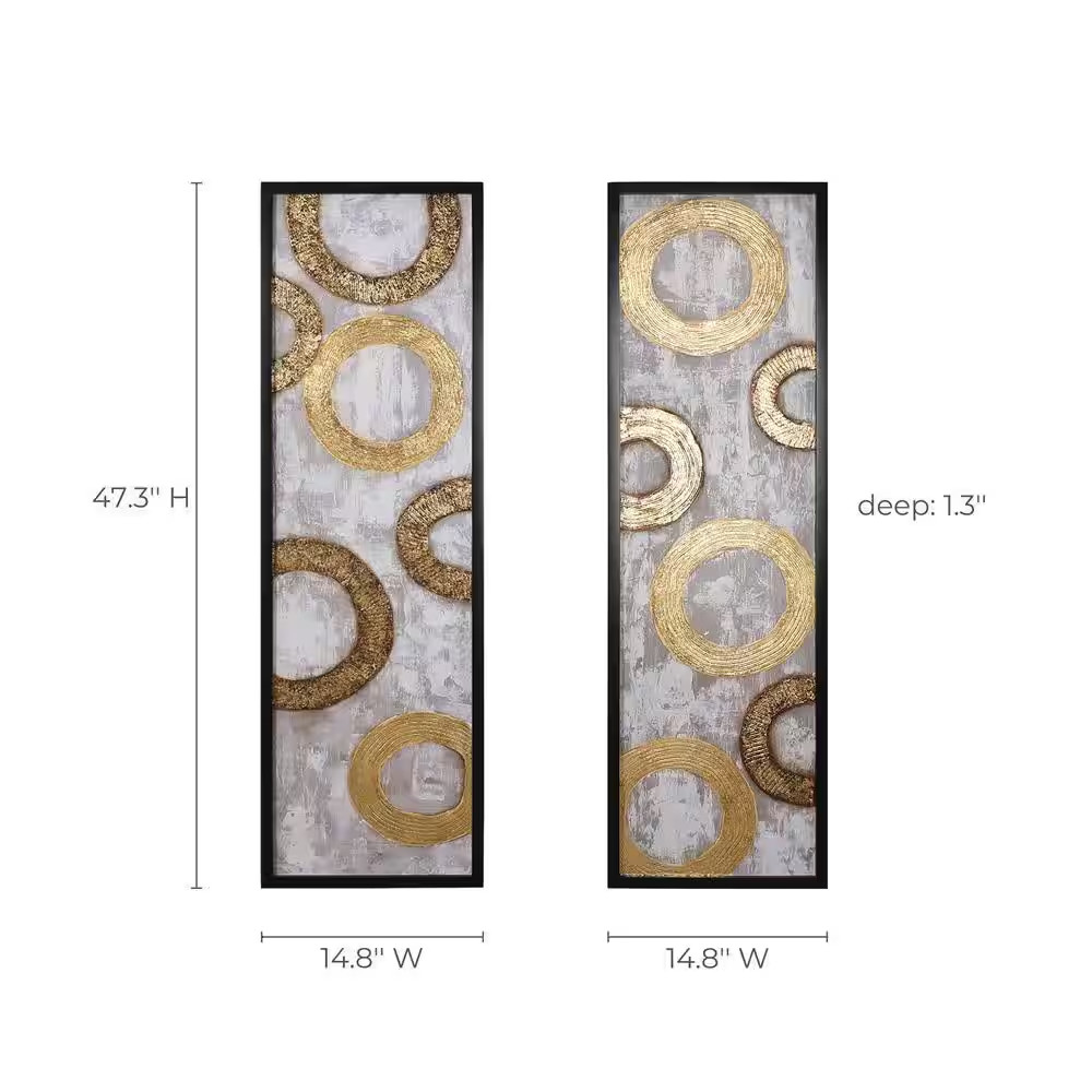 2-Piece Gold and Brown Metal with Black Rectangle Frame Wall Decor Set