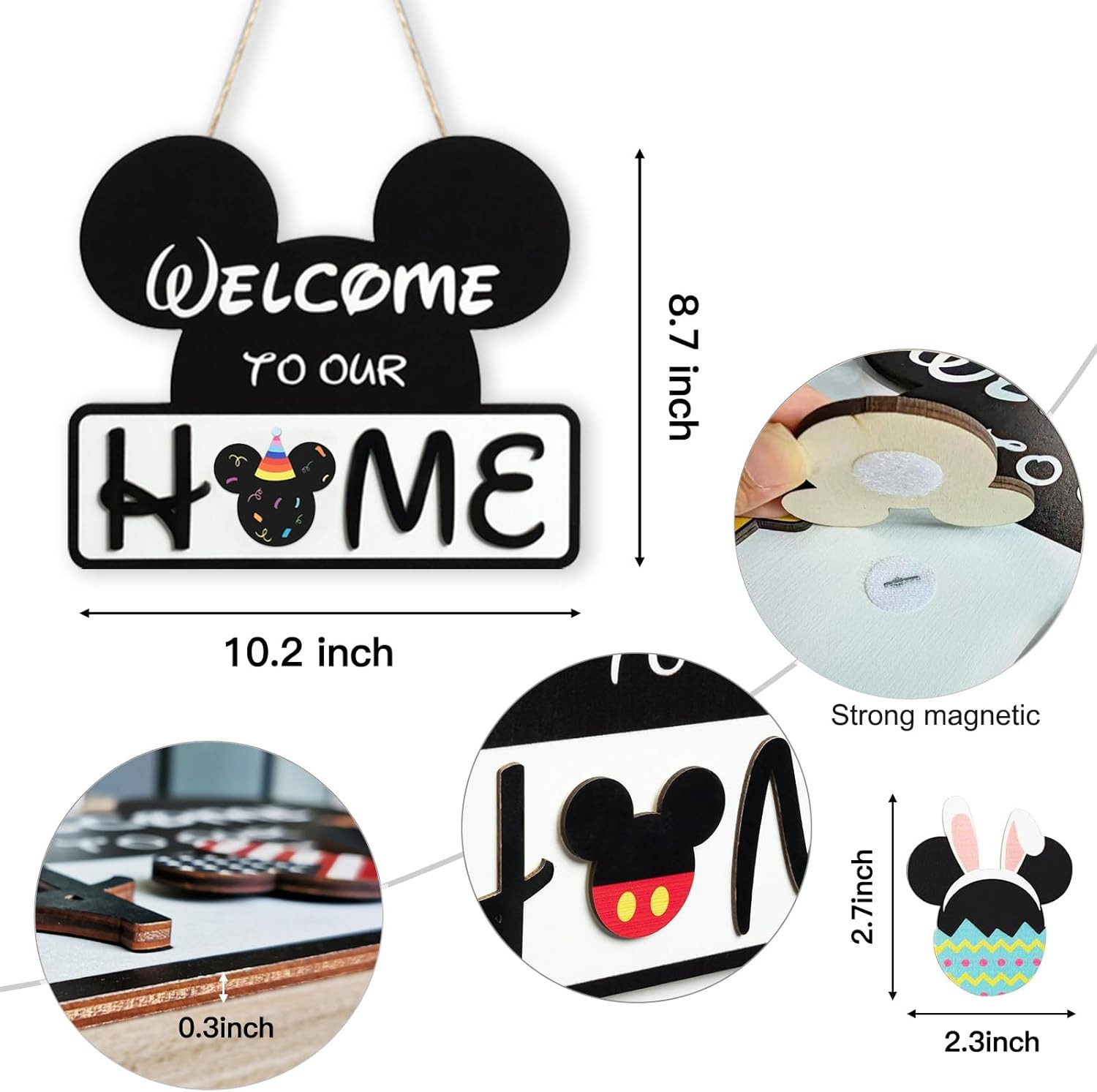 Cute Mouse Interchangeable Seasonal Welcome Door Sign for Front Door Decor, Inte