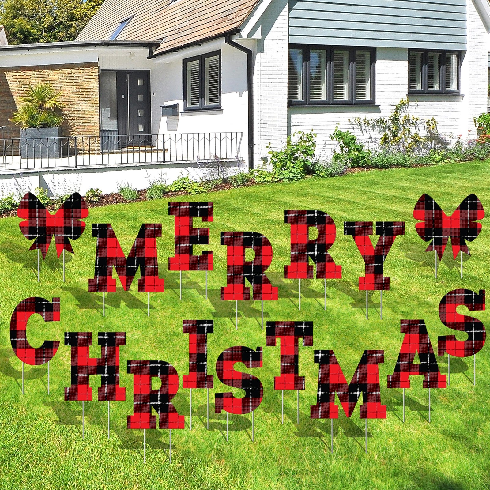 Buffalo Plaid Merry Christmas Yard Signs with Stakes – Pack of 16 | Outdoor C…