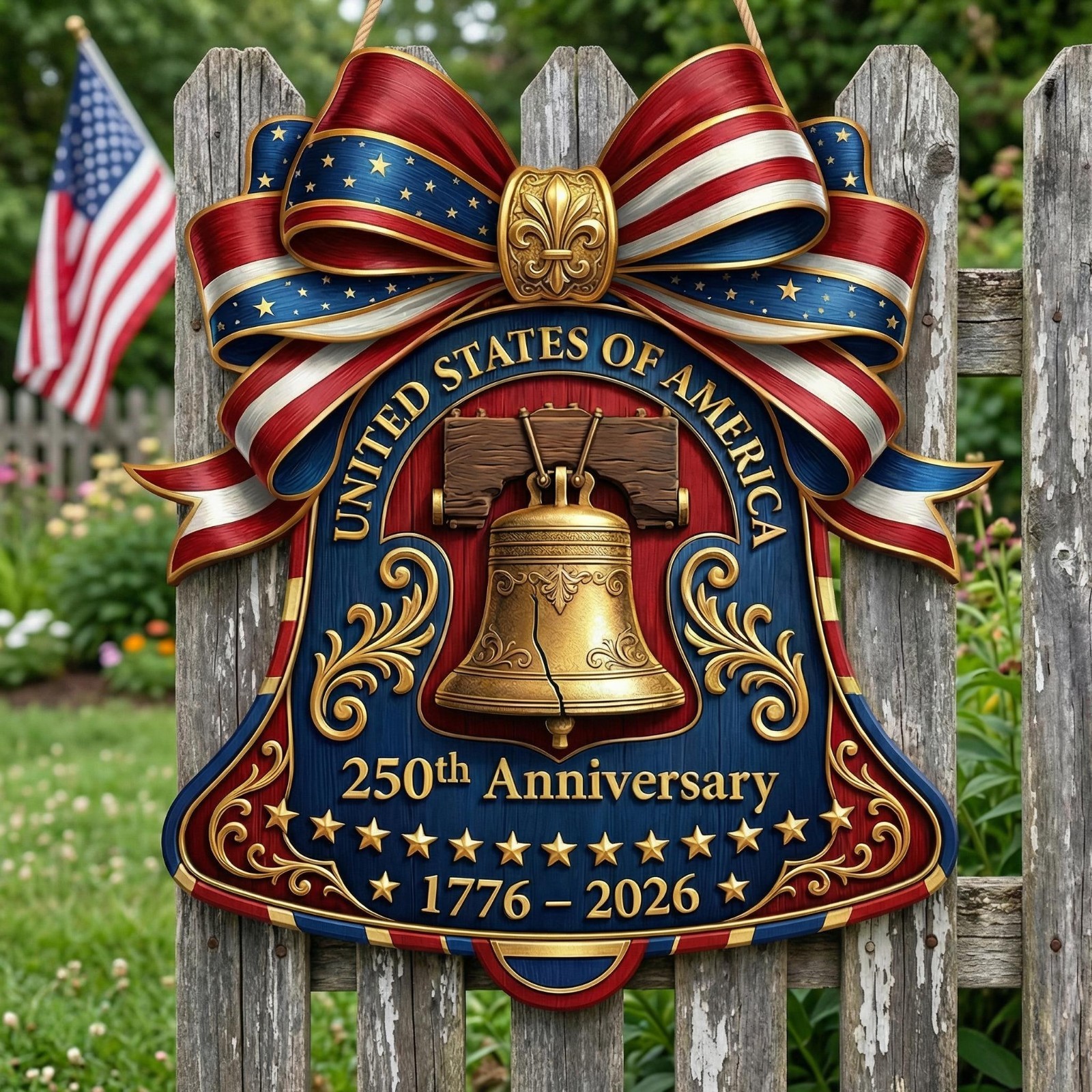 USA 250th Anniversary Wooden Liberty Bell Sign: 1776-2026 Decor, Patriotic Door