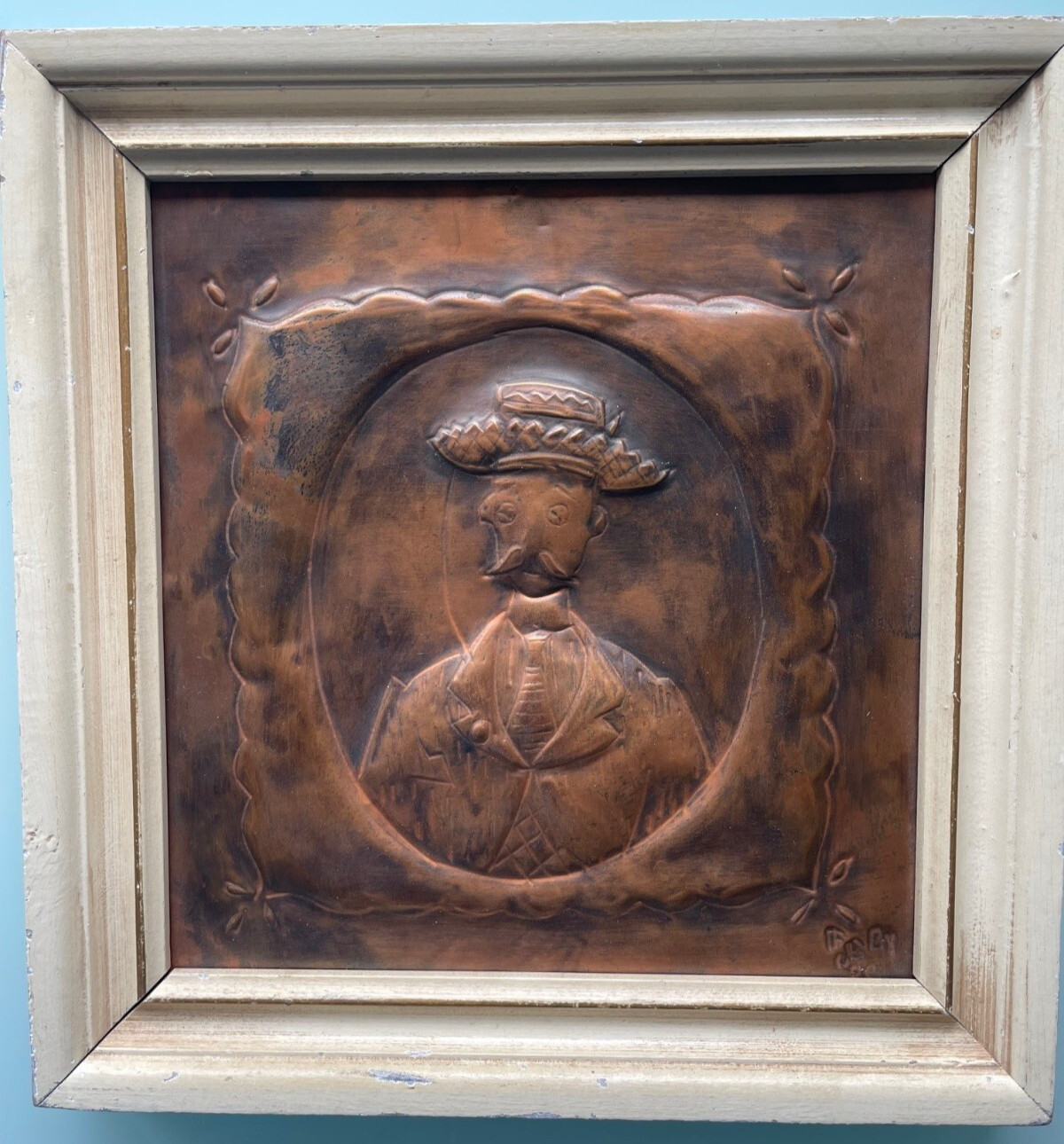 Vintage Copper Repousse Wall Plaques – Victorian Man & Woman – Portrait Relief