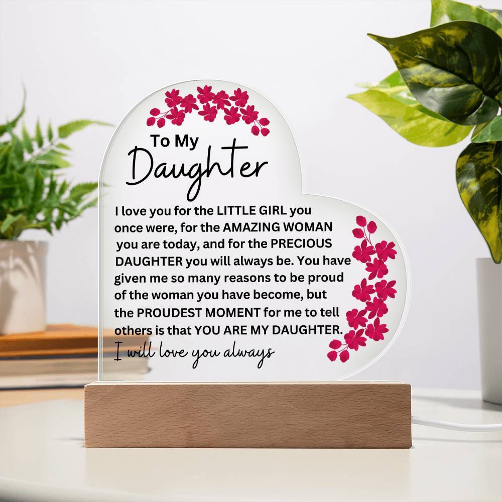 Daughter LED Lighted Acrylic Heart Plaque