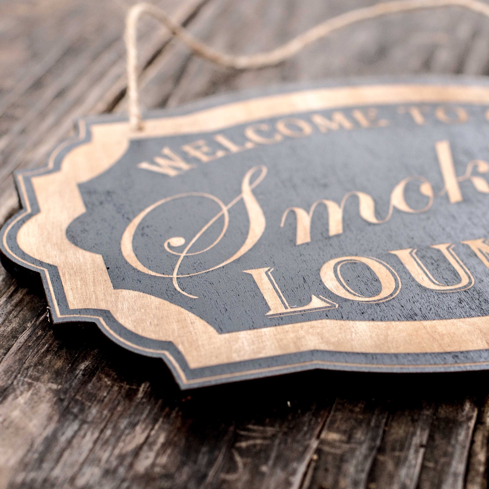 Welcome to Our Smoking Lounge – Black Door Sign 7×9.5in